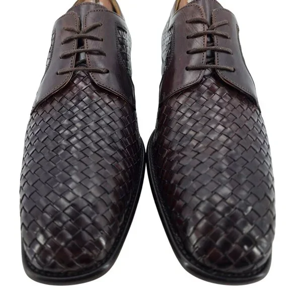 Paul Fredrick Italian Brown All Leather Woven Dress Shoes  display picture 1